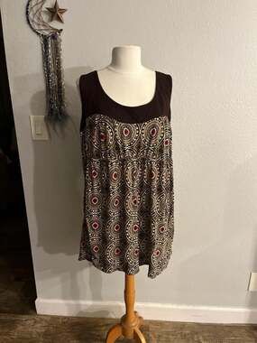 Faded Glory Women's Plus Size 4X Brown Medallion Print Sleeveless Tunic Top